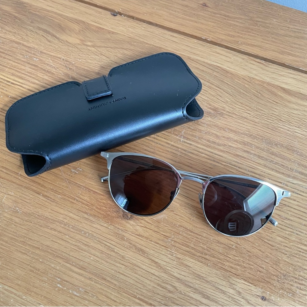 SAINT LAURENT silver brown aviator Sunglasses - Picture 6 of 6